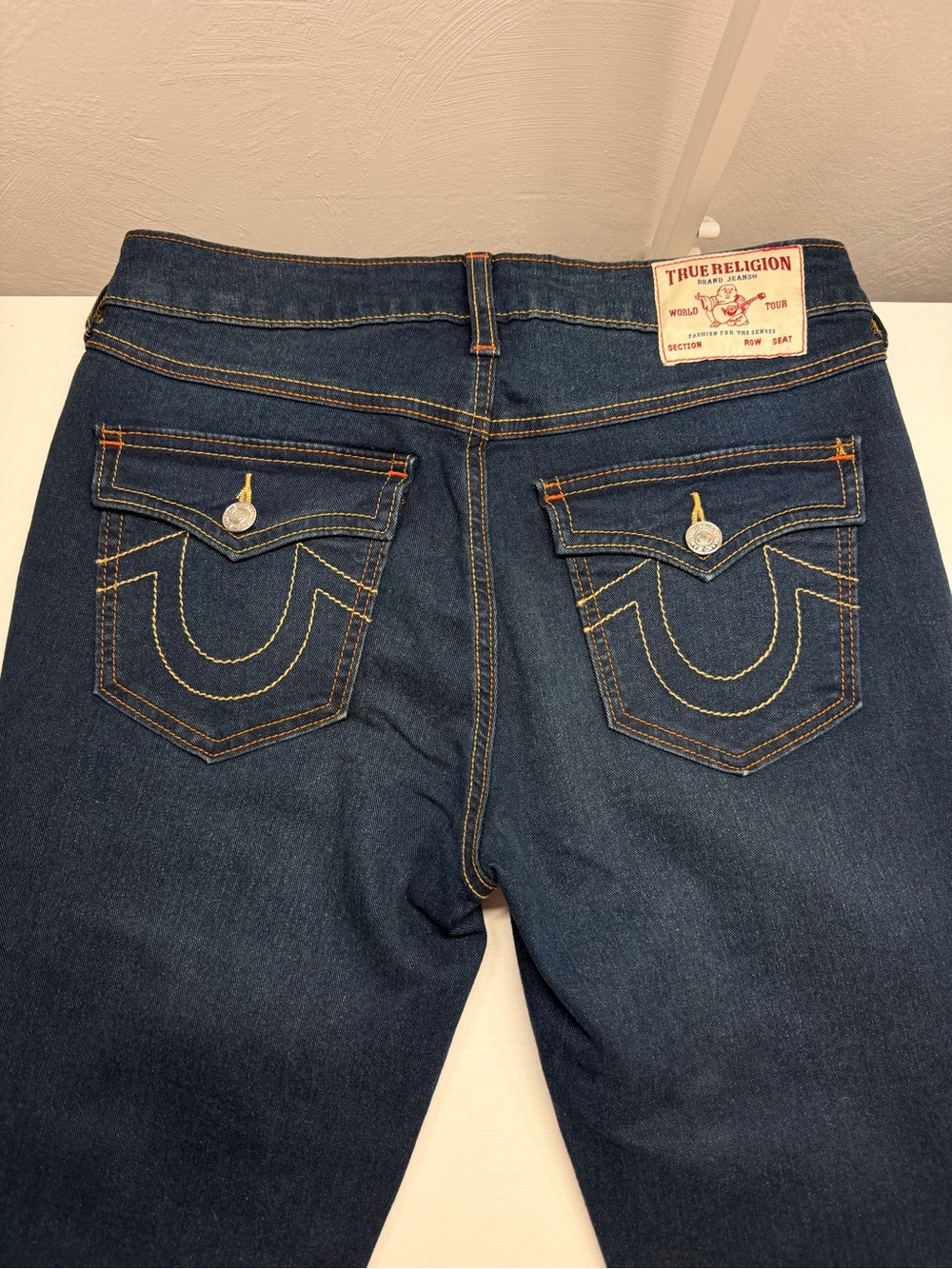 BECCA Dark Blue Straight Leg Jeans with Contrast Stitching